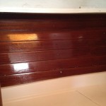 V berth ceiling with first coat of cetol Natural teak.